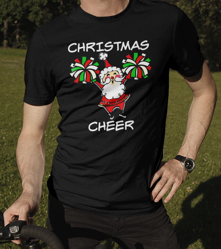 CHRISTMAS CHEER Santa With Festive Holiday Pom-Poms T-Shirt