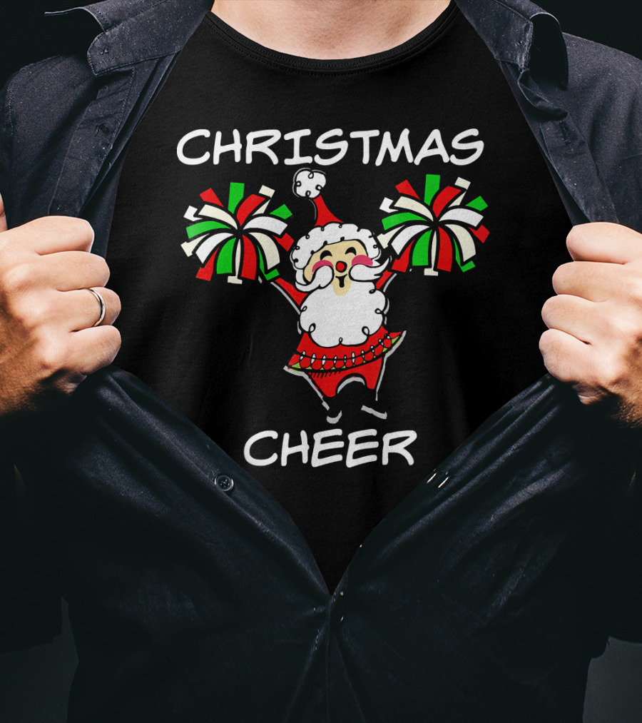 CHRISTMAS CHEER Santa With Festive Holiday Pom-Poms T-Shirt