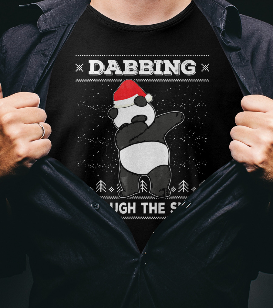 Dabbing Panda Through The Snow Ugly Christmas T-Shirt