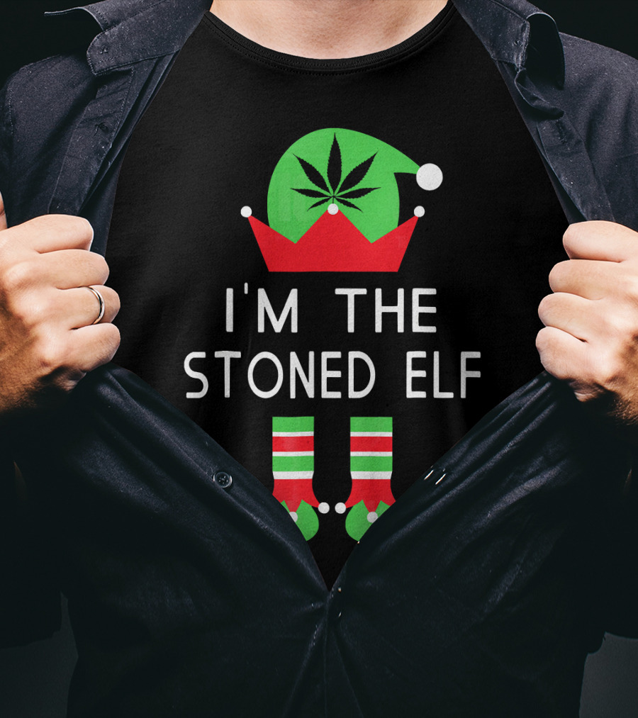 I'm The Stoned Elf Funny Marijuana Christmas Cannabis Hat And Boots T-Shirt