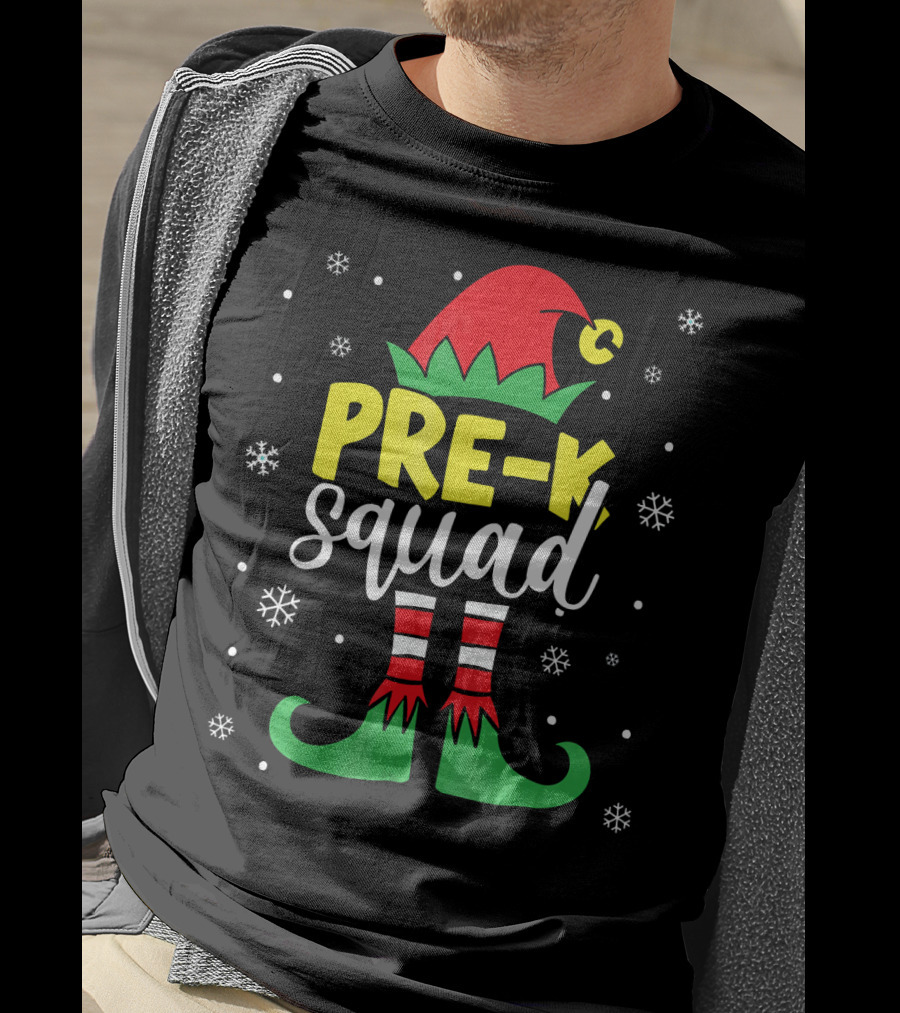 Pre K Squad Teacher Elf Christmas Snowflakes T-Shirt