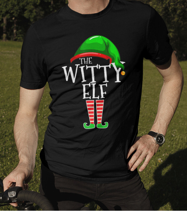 The Witty Elf Hat And Striped Socks Family Matching Group T-Shirt