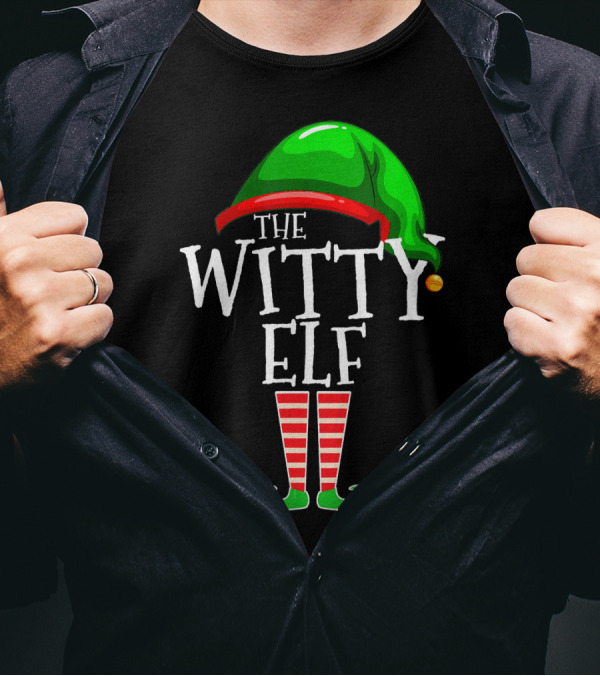 The Witty Elf Hat And Striped Socks Family Matching Group T-Shirt