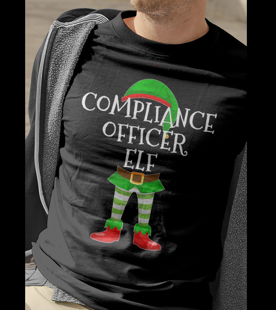 Compliance Officer Elf Christmas Outfit In Green And Red With Belt And Hat T-Shirt