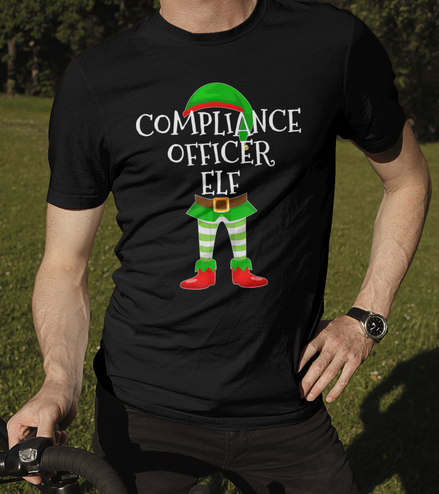 Compliance Officer Elf Christmas Outfit In Green And Red With Belt And Hat T-Shirt