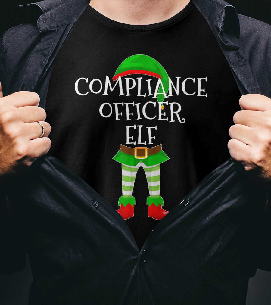 Compliance Officer Elf Christmas Outfit In Green And Red With Belt And Hat T-Shirt