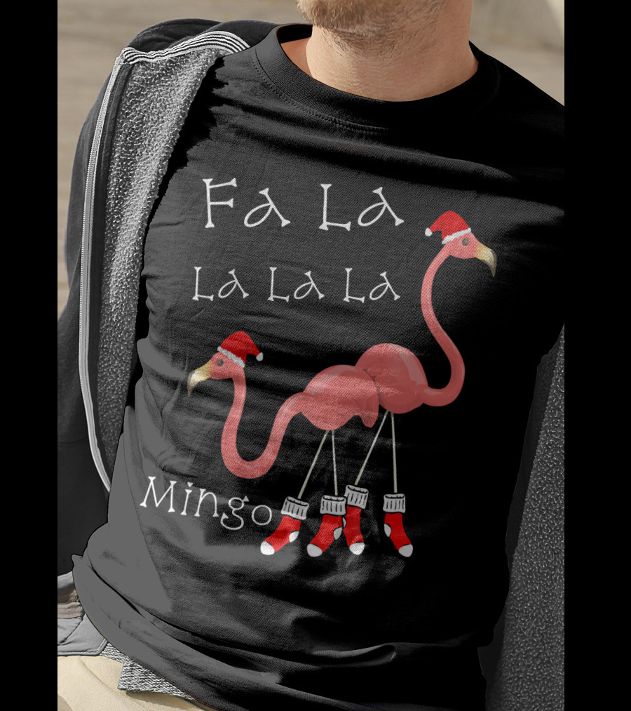 Fa La La La La La Mingo Pink Flamingo Christmas Santa T-Shirt
