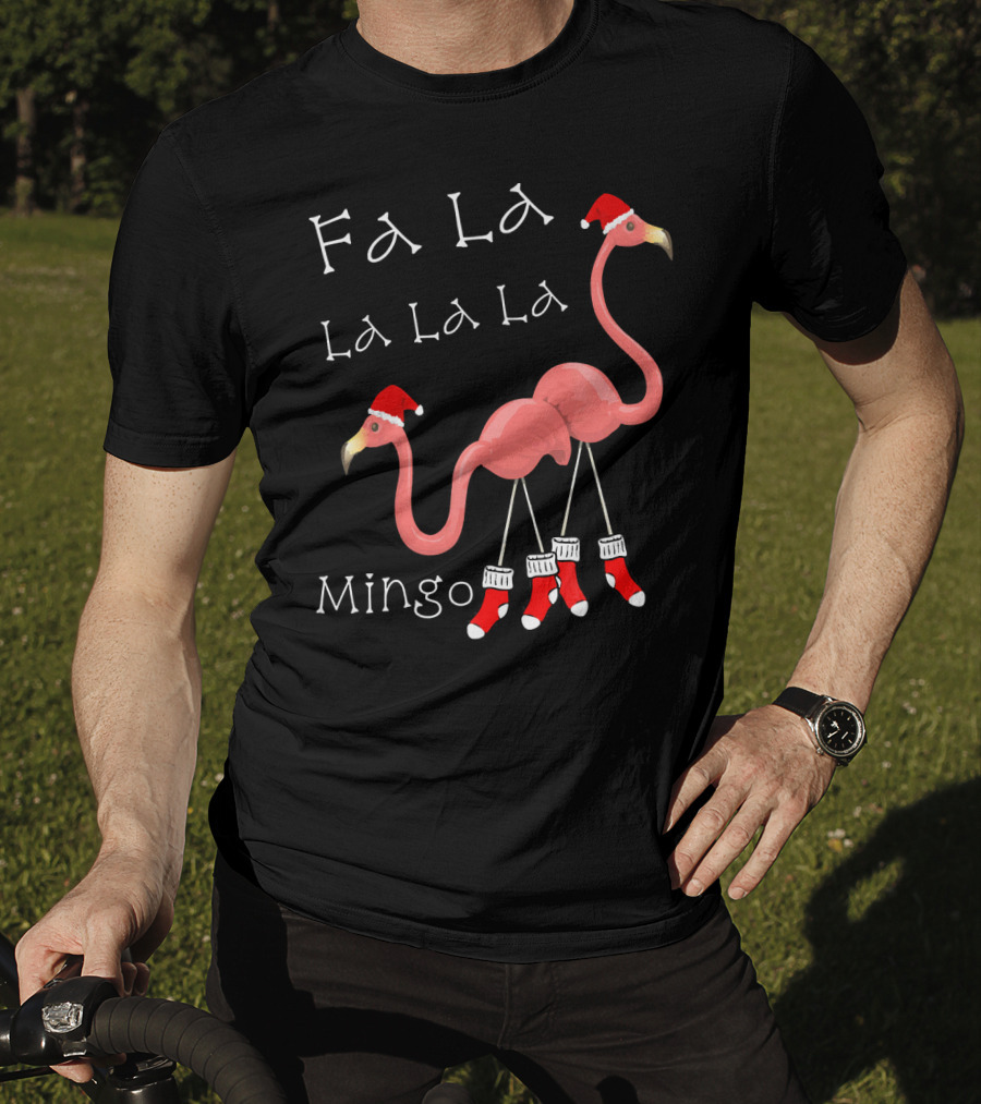 Fa La La La La La Mingo Pink Flamingo Christmas Santa T-Shirt
