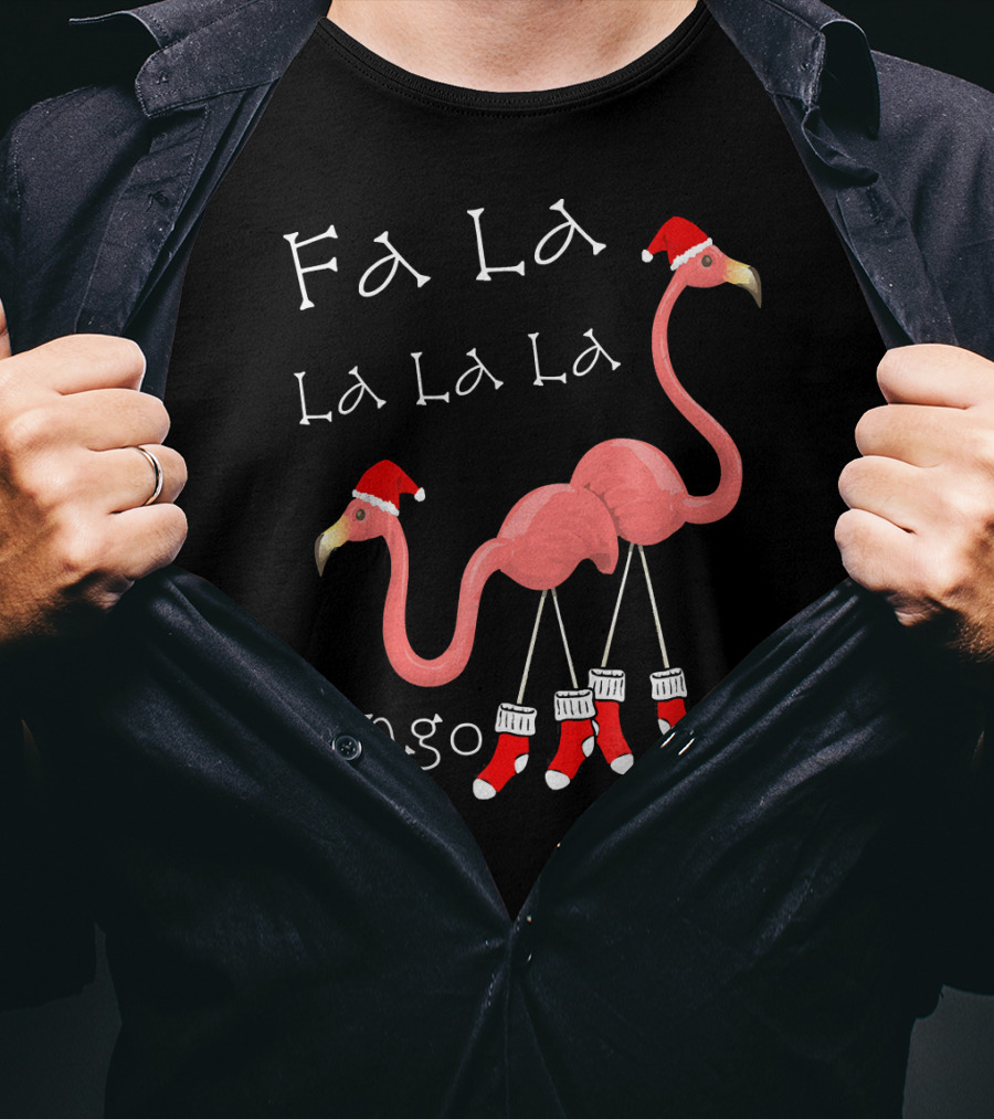 Fa La La La La La Mingo Pink Flamingo Christmas Santa T-Shirt