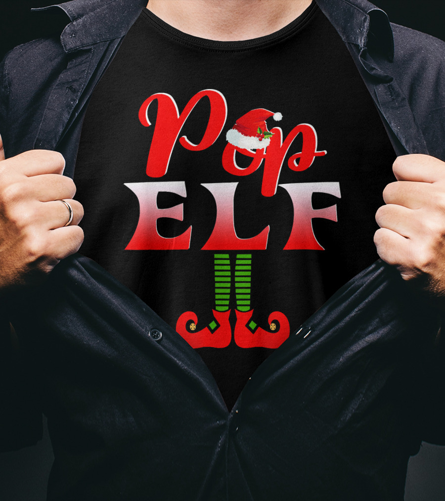 Pop Elf Santa Hat Funny Christmas Group T-Shirt
