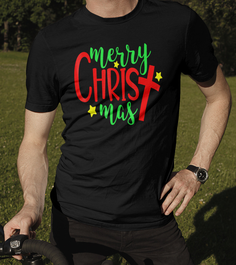 Merry Christmas Christian Cross Stars T-Shirt