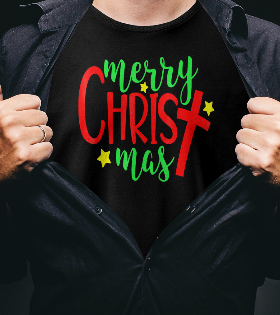 Merry Christmas Christian Cross Stars T-Shirt