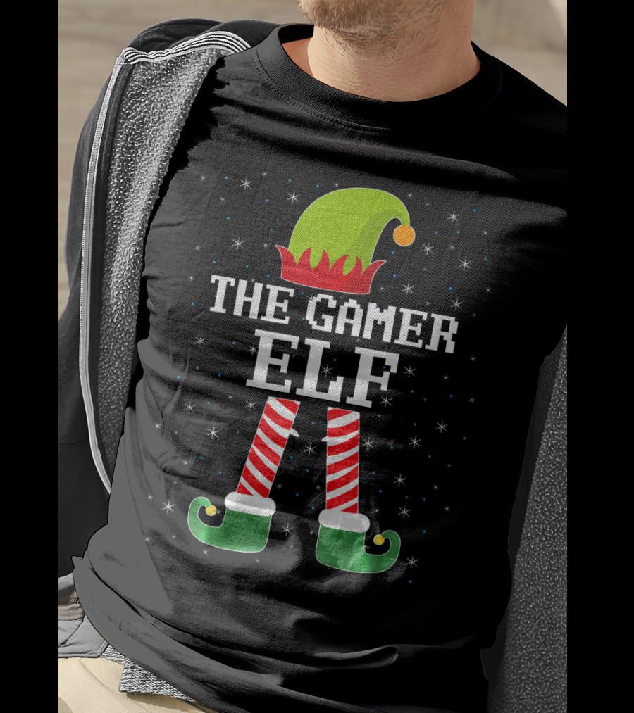 The Gamer Elf Christmas Video Games Holiday Pixelated T-Shirt