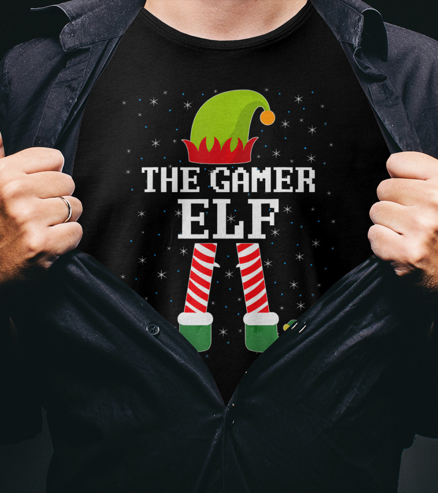 The Gamer Elf Christmas Video Games Holiday Pixelated T-Shirt