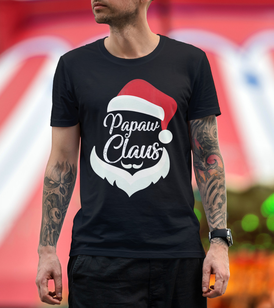 Papaw Claus Santa Hat White Beard Festive Christmas T-Shirt