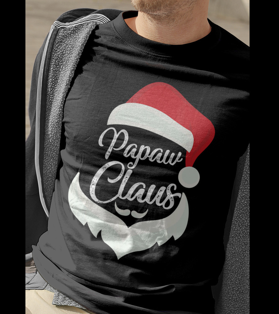 Papaw Claus Santa Hat White Beard Festive Christmas T-Shirt