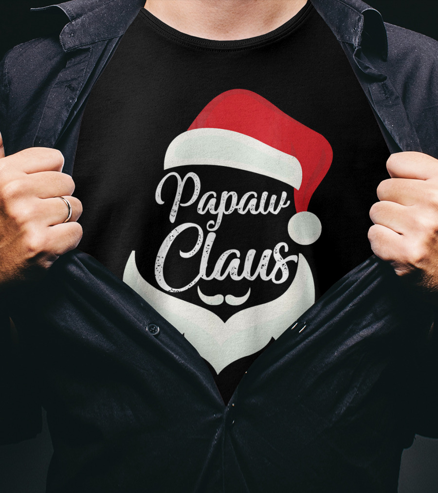 Papaw Claus Santa Hat White Beard Festive Christmas T-Shirt