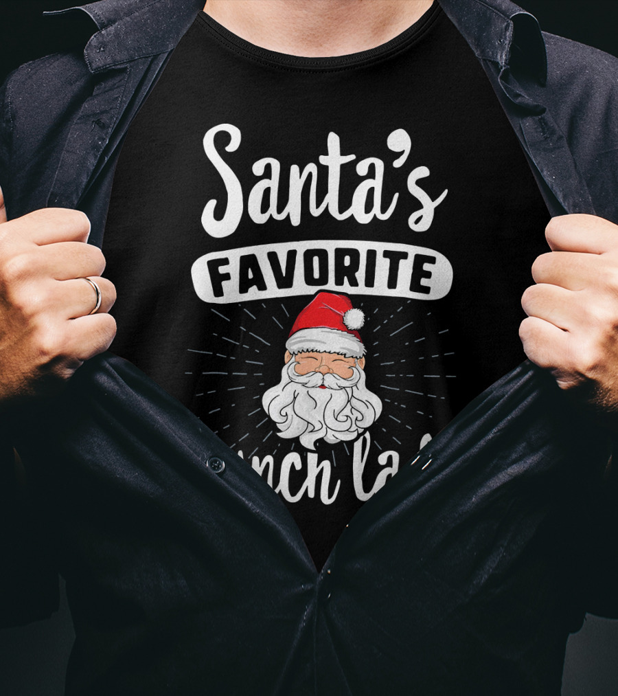 Santa's Favorite Lunch Lady Christmas Santa Claus Red Hat T-Shirt