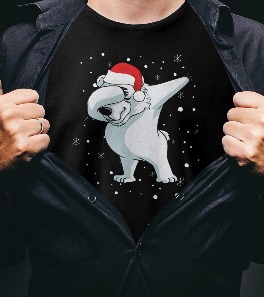 Santa Hat Dabbing Polar Bear Snowflakes T-Shirt