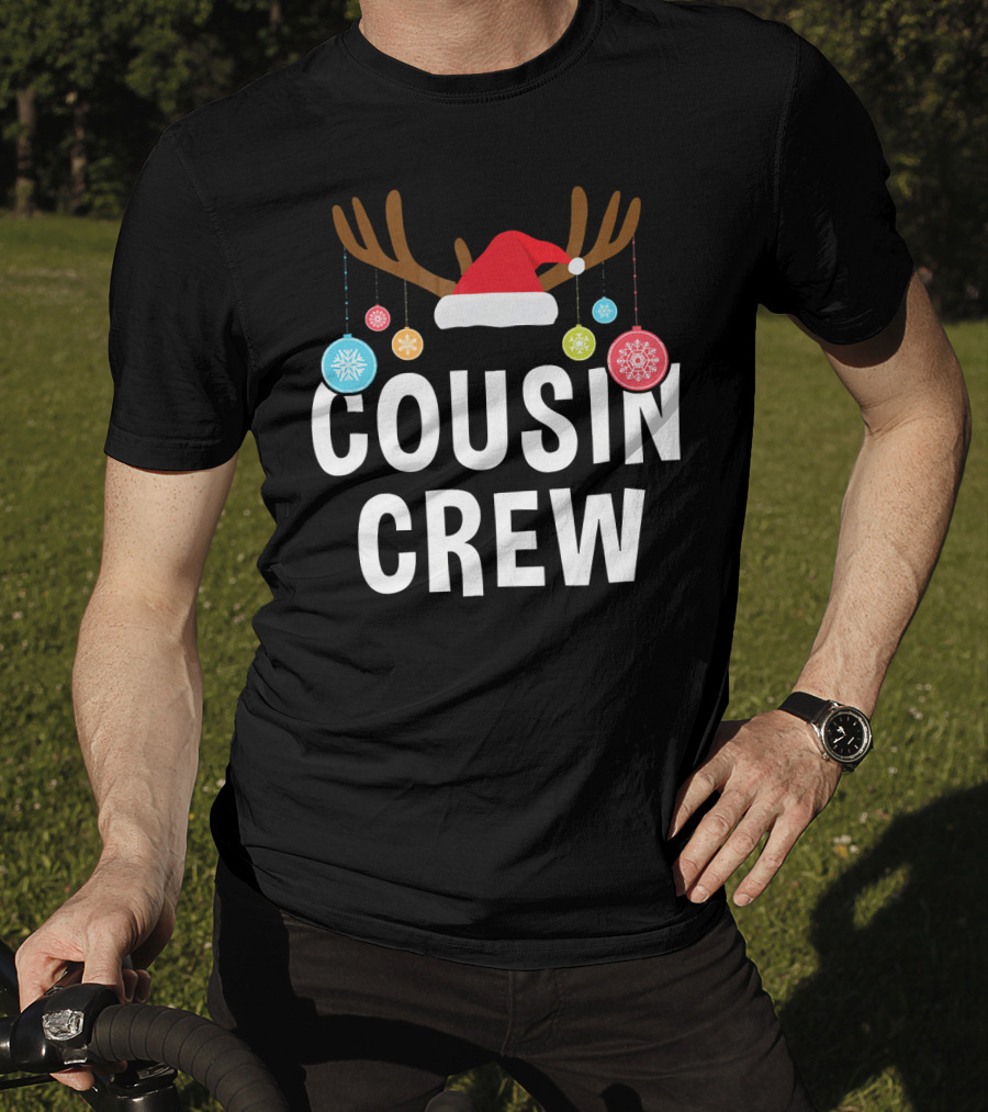 Cousin Crew Christmas PJs Reindeer Antlers Santa Hat Ornaments T-Shirt