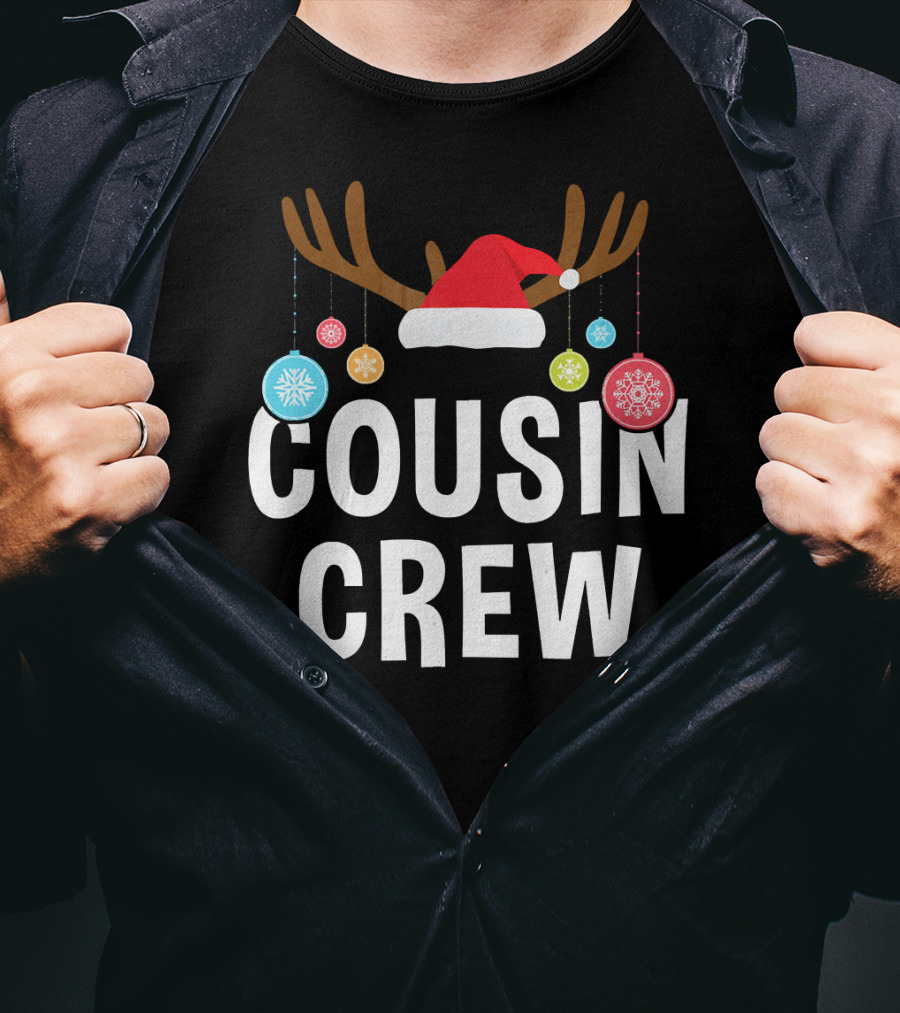 Cousin Crew Christmas PJs Reindeer Antlers Santa Hat Ornaments T-Shirt