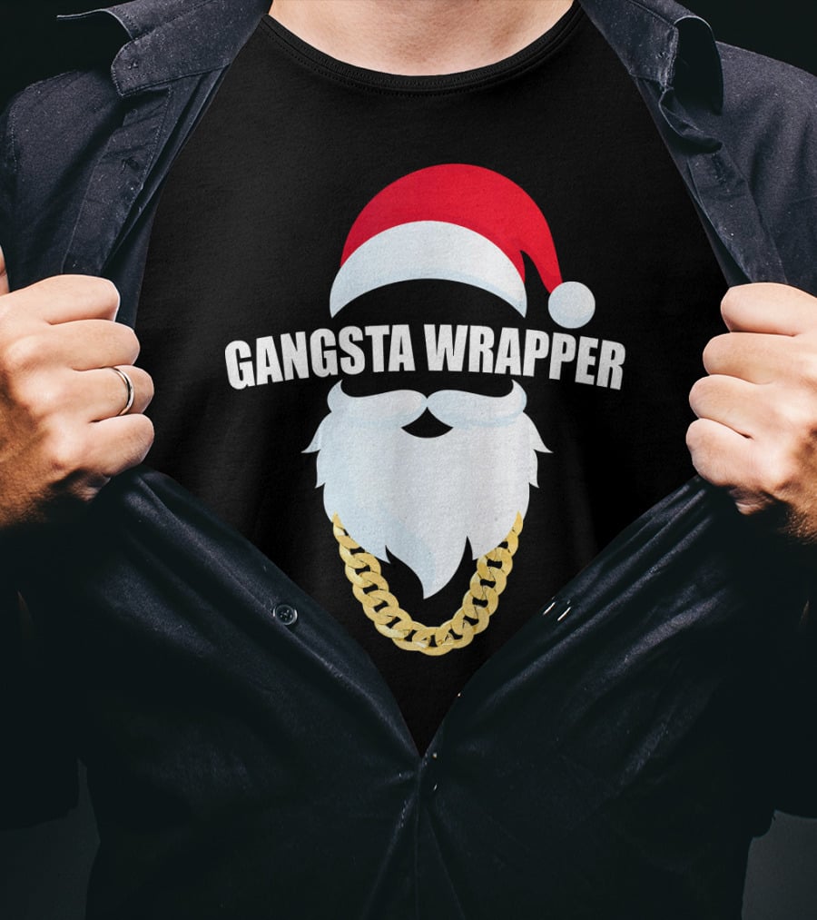 Gangsta Wrapper Santa With Gold Chain Beard And Hat T-Shirt