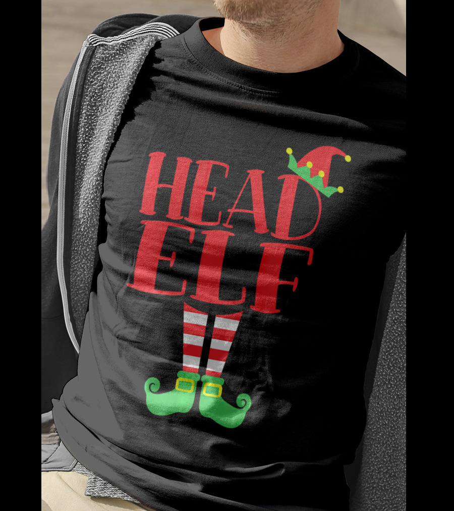 Head Elf Christmas Season Dad Hat Striped Red White Socks Green Shoes T-Shirt