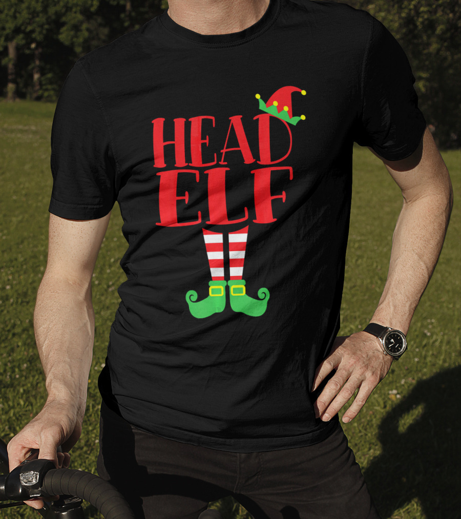 Head Elf Christmas Season Dad Hat Striped Red White Socks Green Shoes T-Shirt