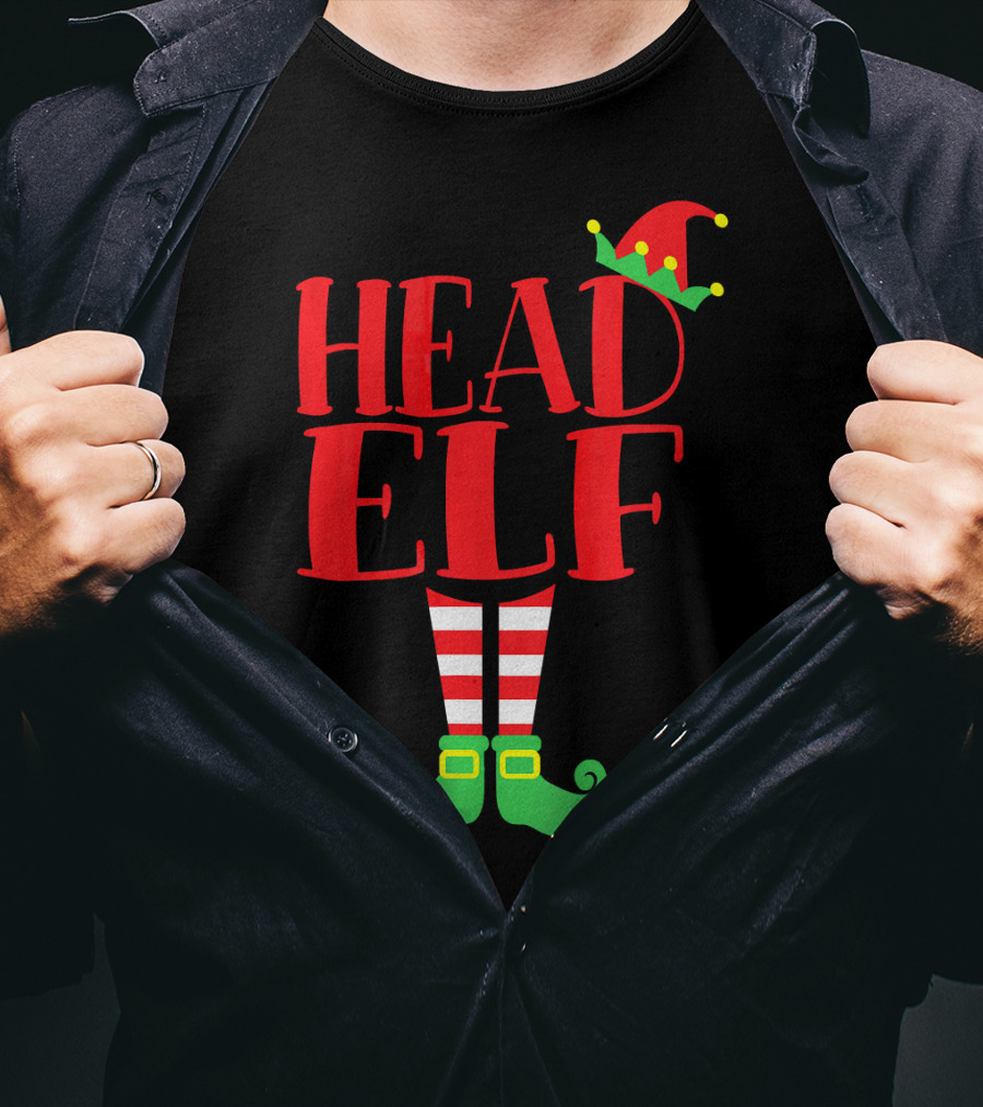 Head Elf Christmas Season Dad Hat Striped Red White Socks Green Shoes T-Shirt