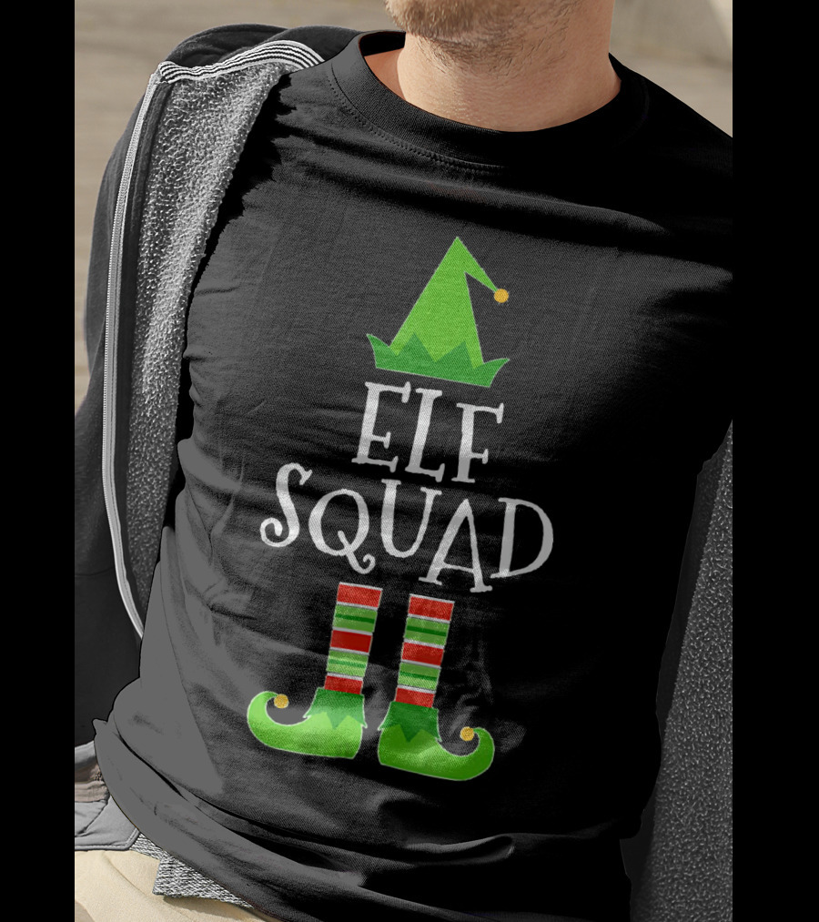 Elf Squad Festive Hat And Striped Shoe Family Group T-Shirt