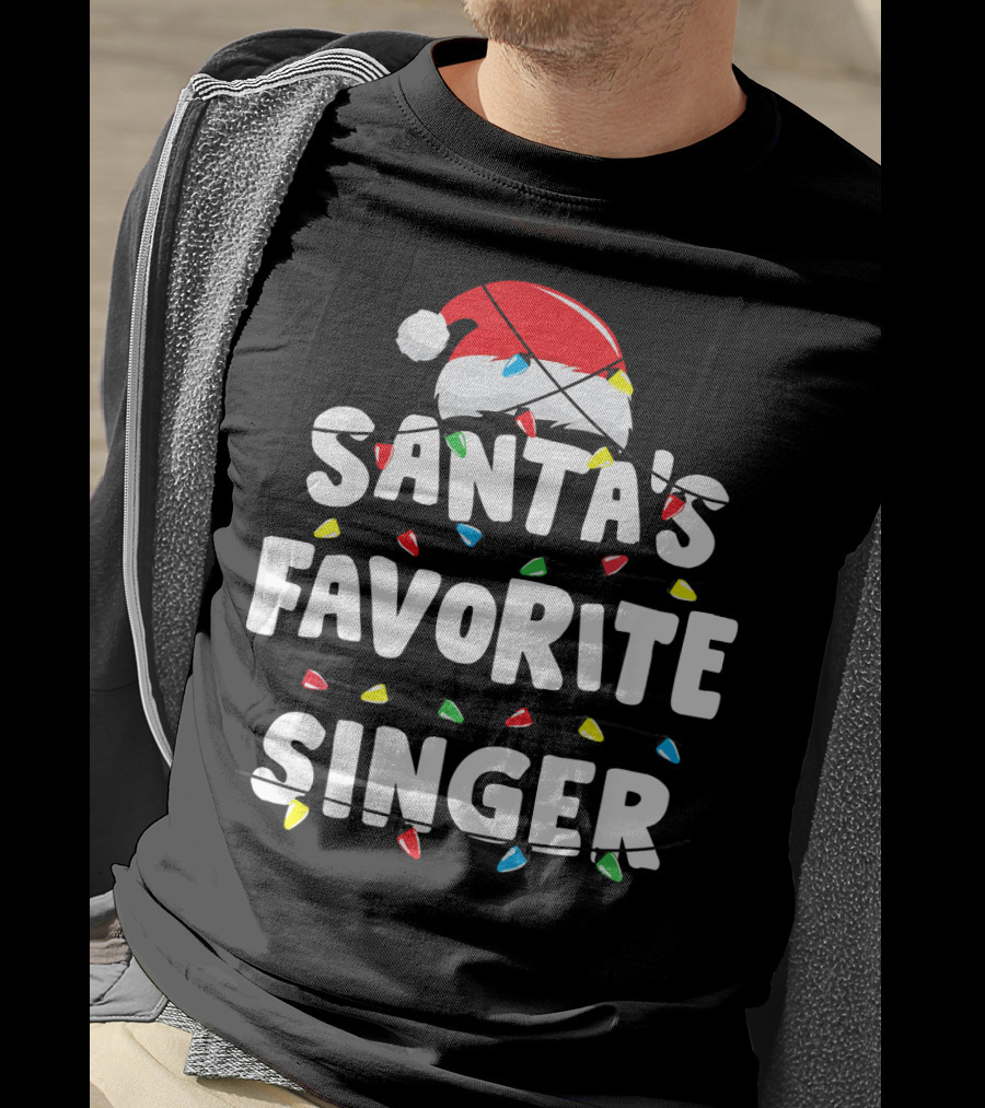 Santa's Favorite Singer Christmas Lights Santa Hat T-Shirt