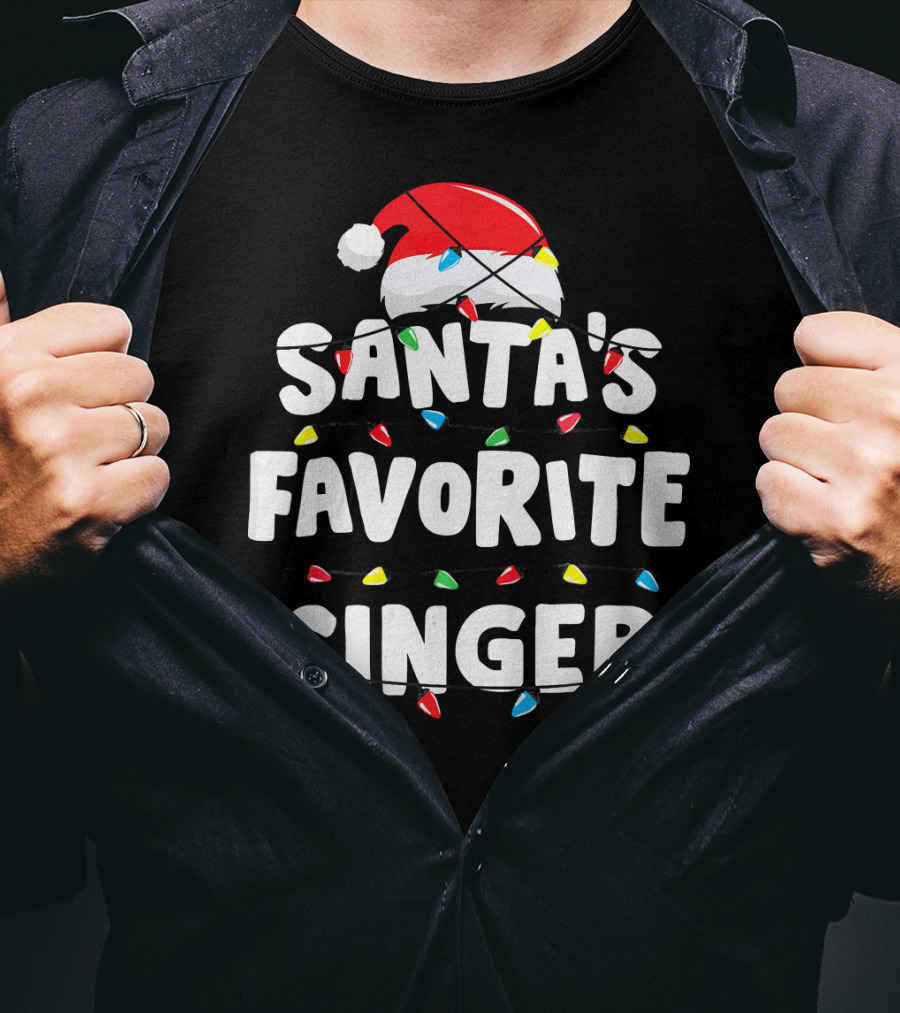 Santa's Favorite Singer Christmas Lights Santa Hat T-Shirt