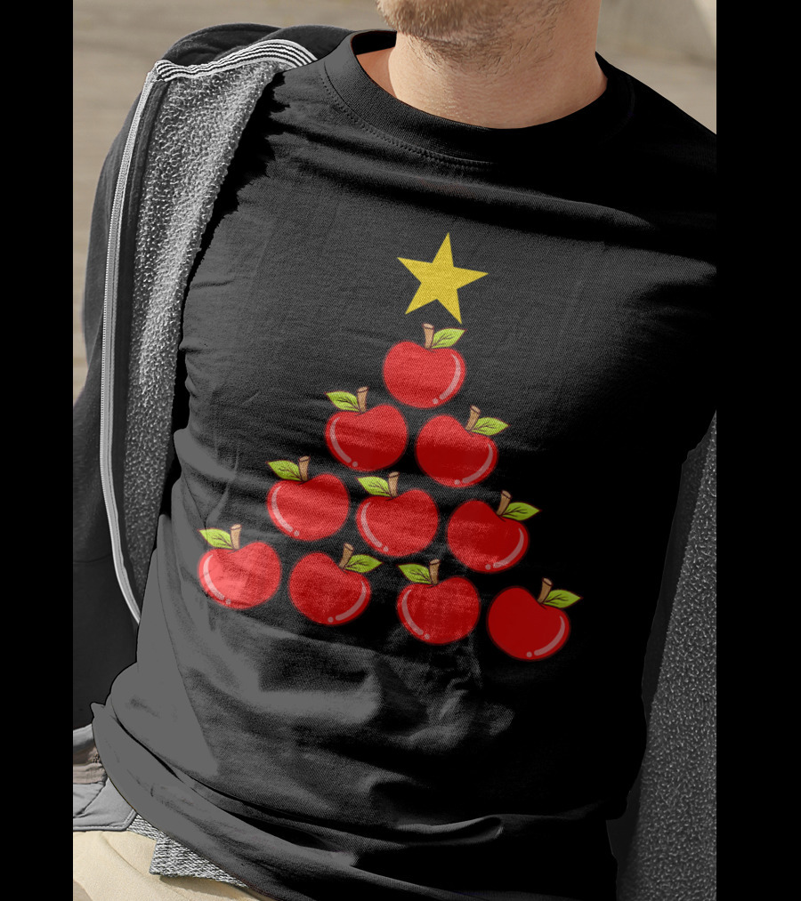 Apple Doctor Away Healthy Lifestyle Christmas Apple Tree T-Shirt