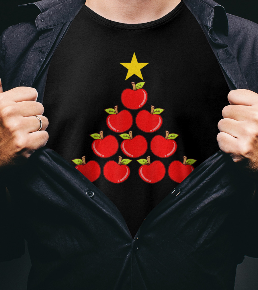 Apple Doctor Away Healthy Lifestyle Christmas Apple Tree T-Shirt