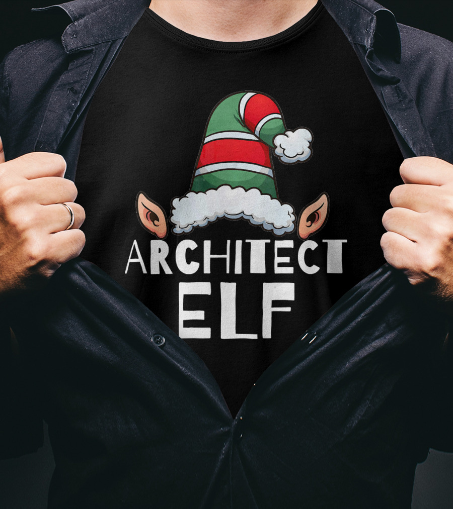 Architect Elf Funny Christmas Holidays Striped Hat T-Shirt