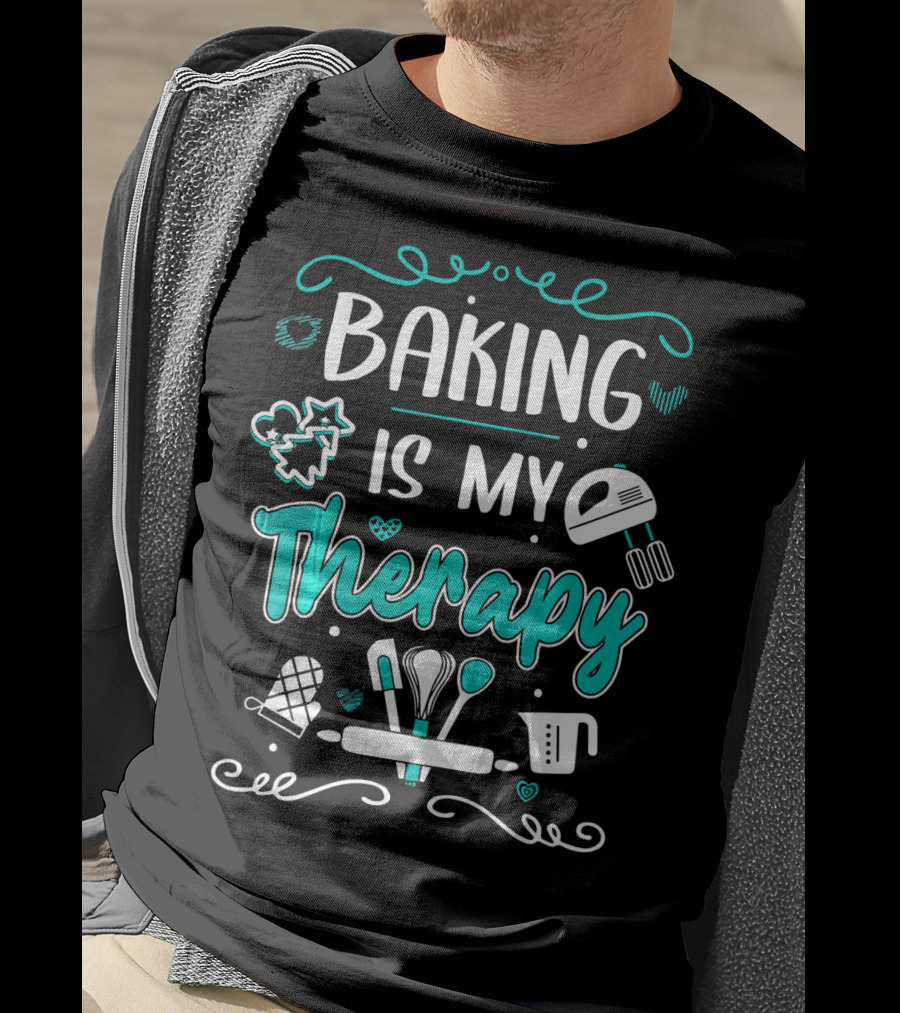 Baking Is My Therapy Humorous Pastry Chefs Mixer Mitten Utensils T-Shirt