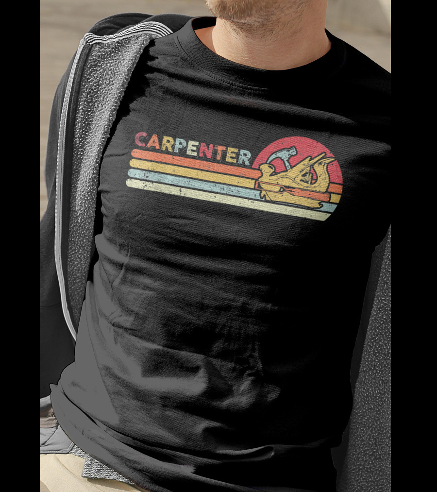Carpenter Vintage Cool Carpenter Hammer Plane Retro Sun Stripes T-Shirt