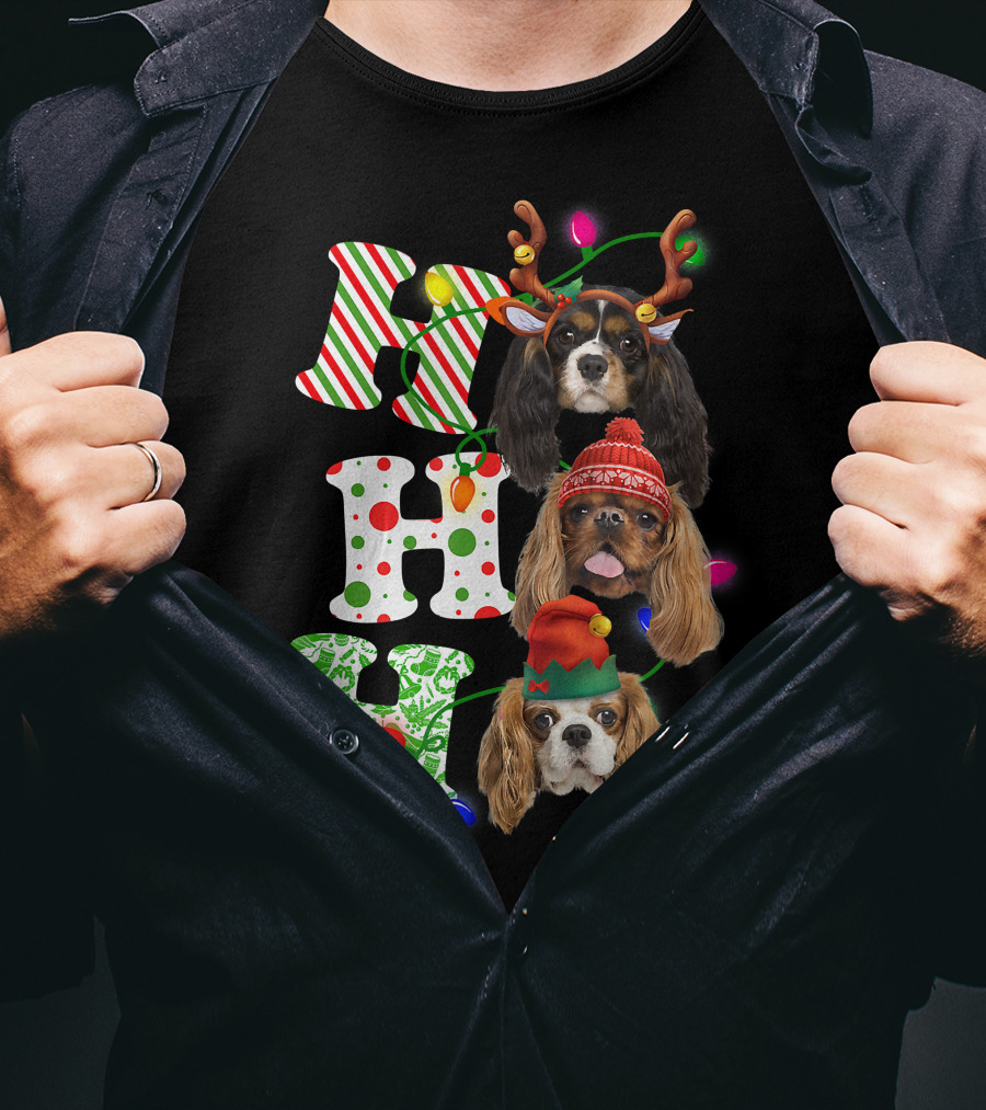 Ho Ho Ho Christmas Cavalier King Charles Spaniel Festive Dogs T-Shirt