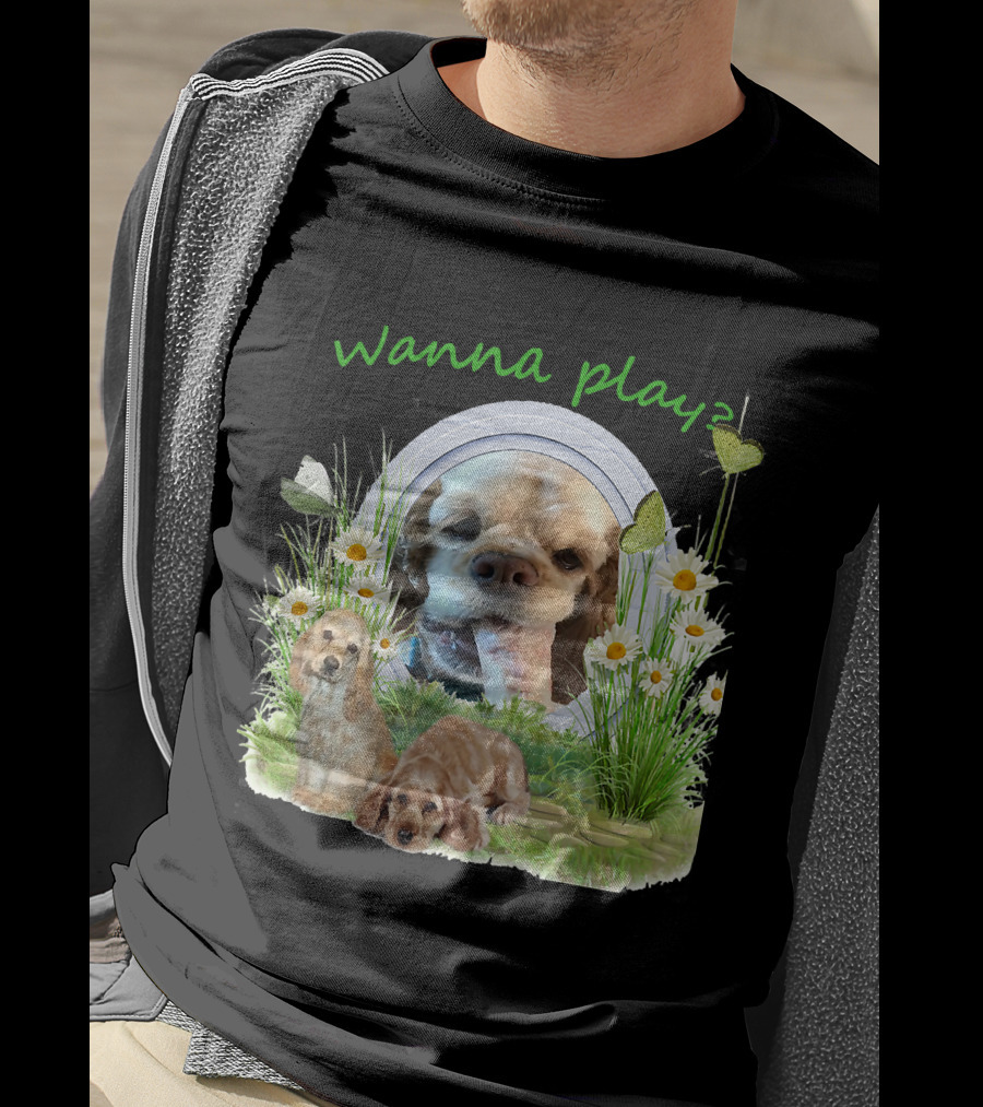 Wanna Play Cocker Spaniel Surrounded By Daisies And Butterflies T-Shirt
