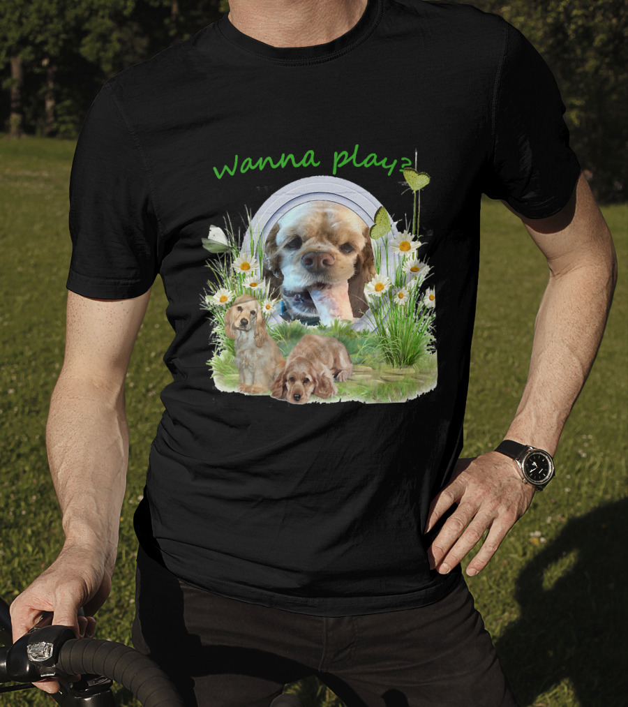 Wanna Play Cocker Spaniel Surrounded By Daisies And Butterflies T-Shirt