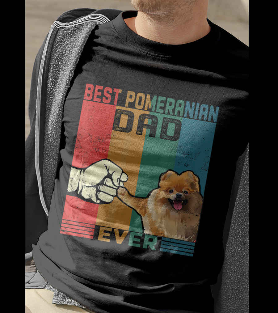 Best Pomeranian Dad Ever Vintage Fist Bump T-Shirt