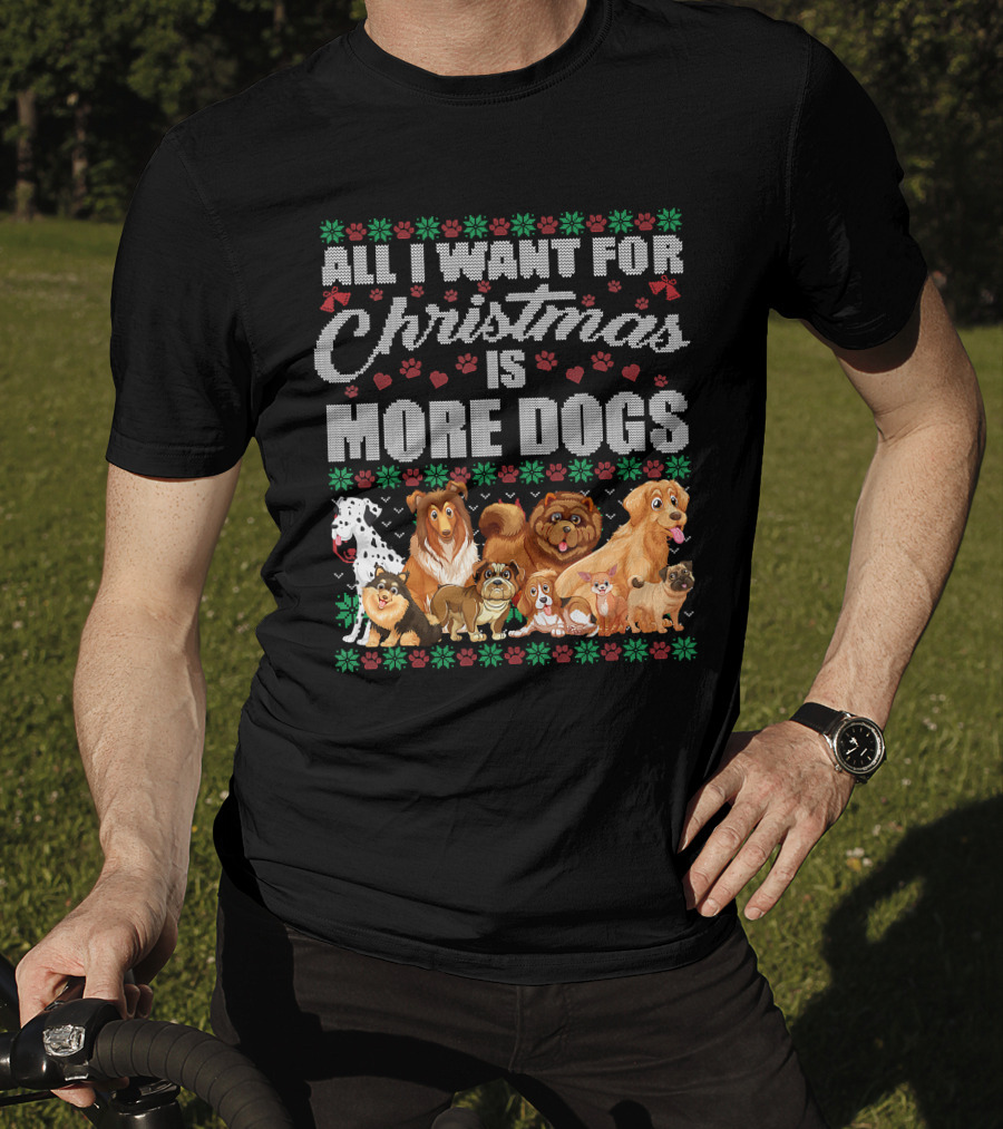 All I Want For Christmas Is More Dogs Christmas Paw Prints T-Shirt