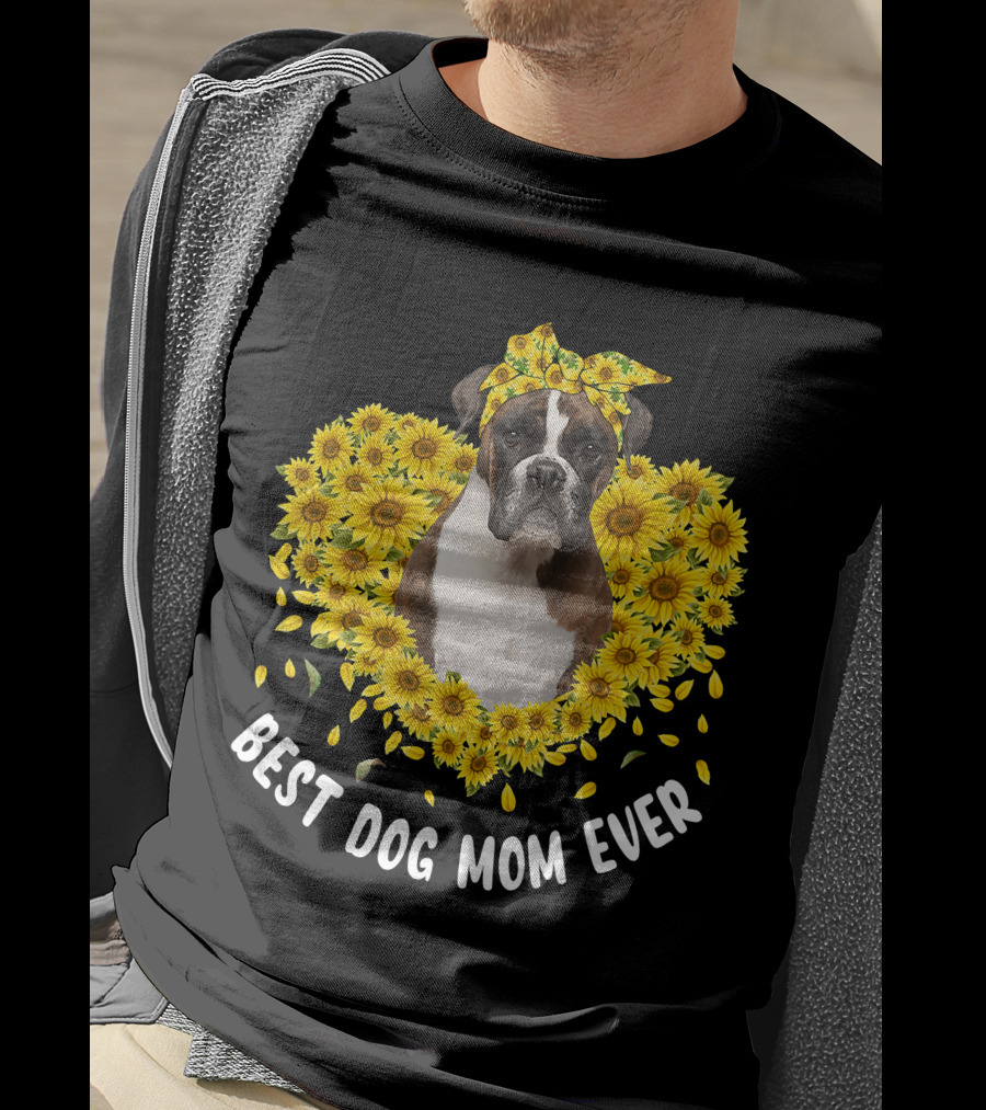 Best Dog Mom Ever Boxer Surrounded By Sunflowers T-Shirt