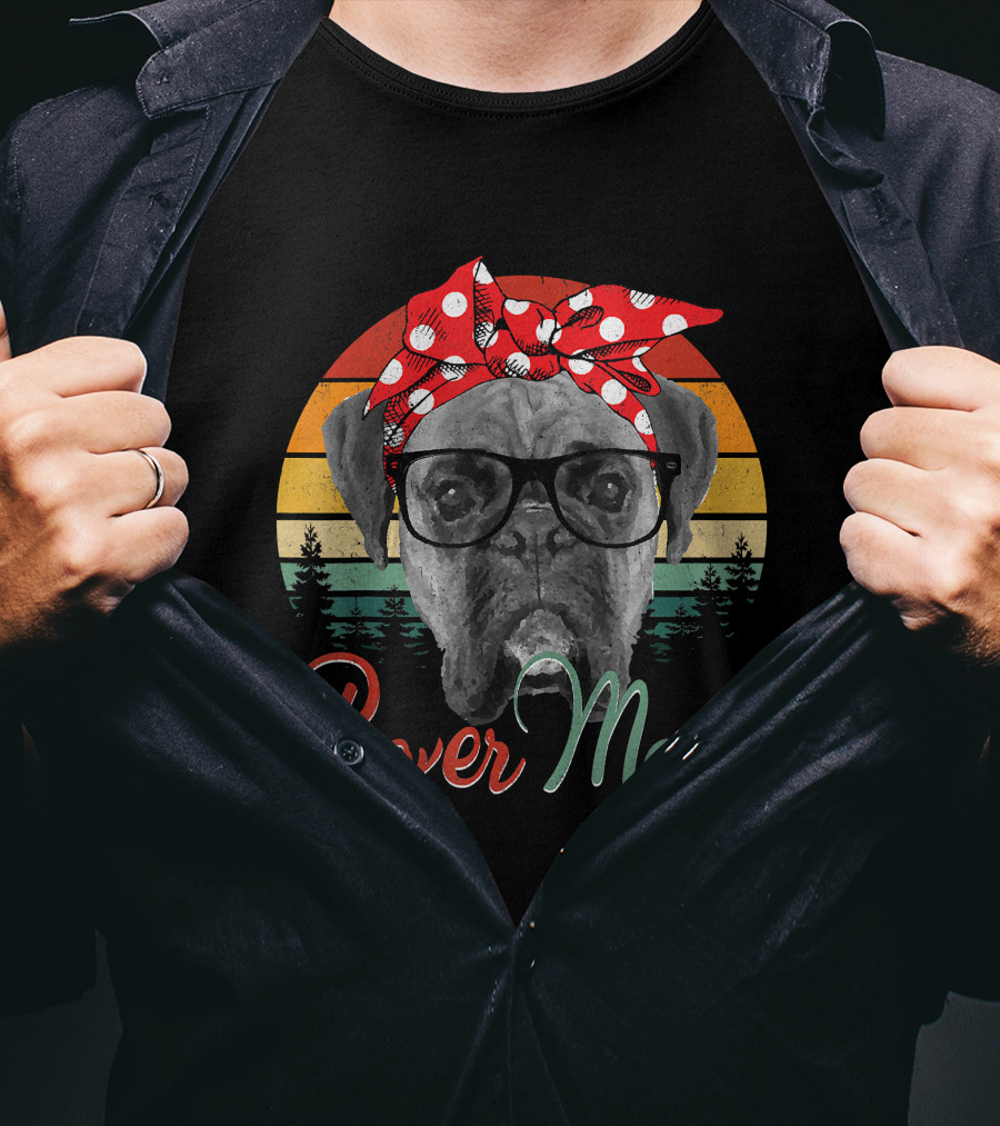 Boxer Mom Boxer Dog Lovers Retro Glasses And Polka Dot Bandana T-Shirt