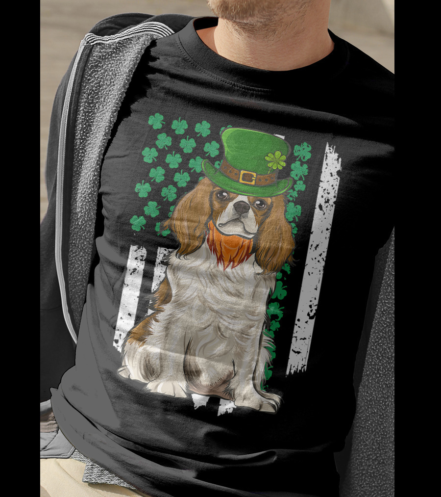 King Charles Spaniel St Patricks Day Irish Dog With Green Hat And Shamrocks T-Shirt