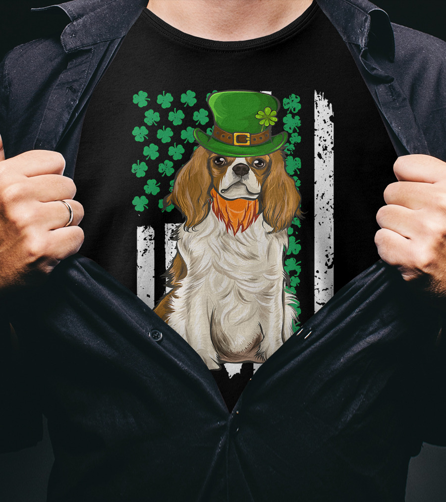King Charles Spaniel St Patricks Day Irish Dog With Green Hat And Shamrocks T-Shirt