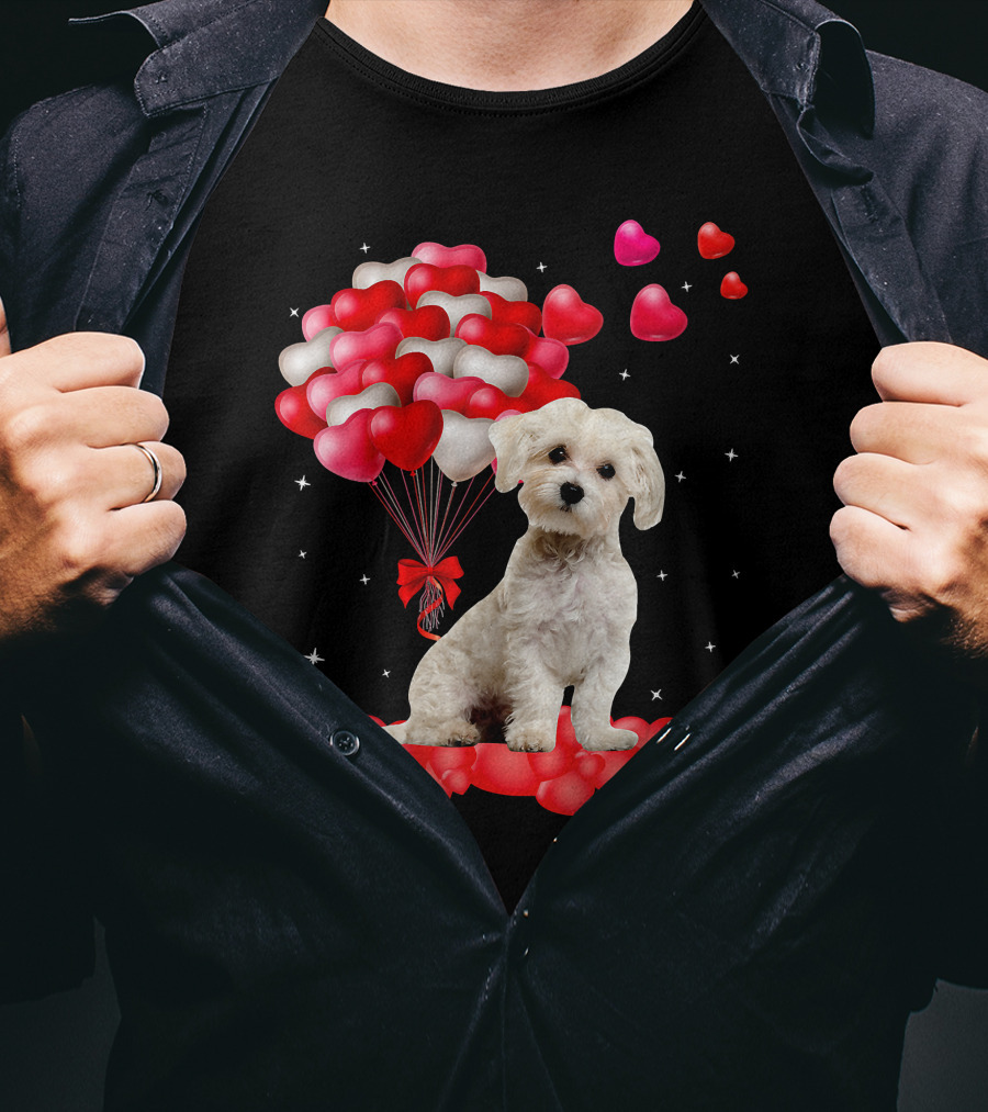 Heartfelt Maltese With Heart Balloons Valentine's Day T-Shirt