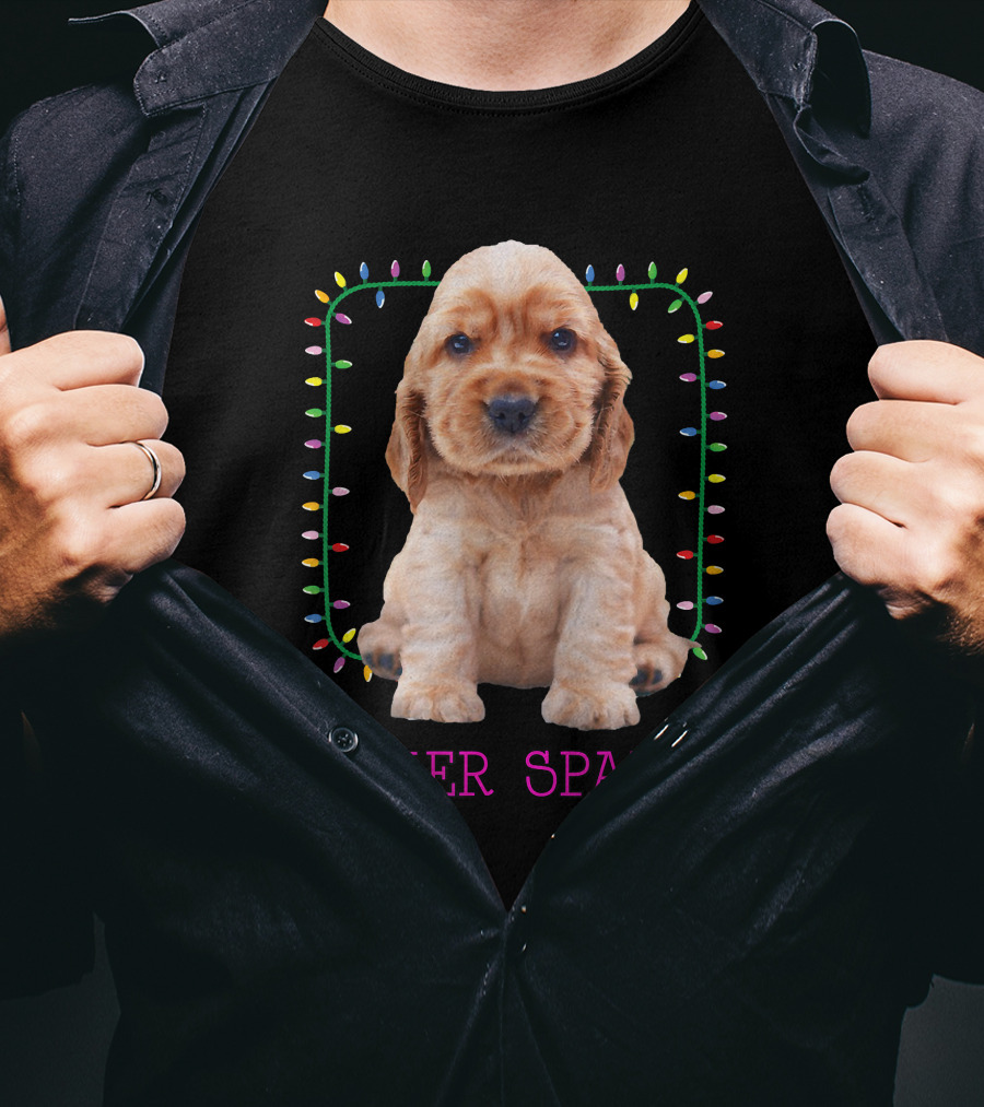 Cocker Spaniel Cute Pup With Christmas Lights T-Shirt
