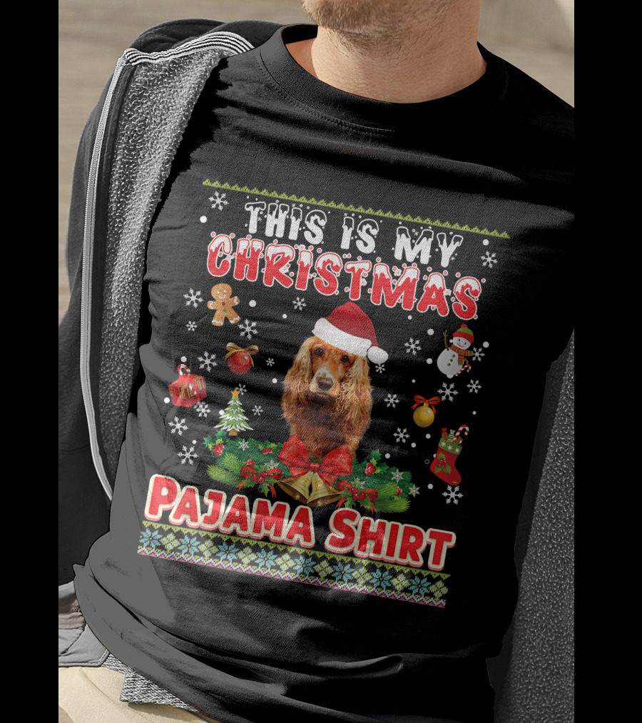 This Is My Christmas Pajama Shirt Dog Santa Hat Gingerbread Snowman Ornaments T-Shirt