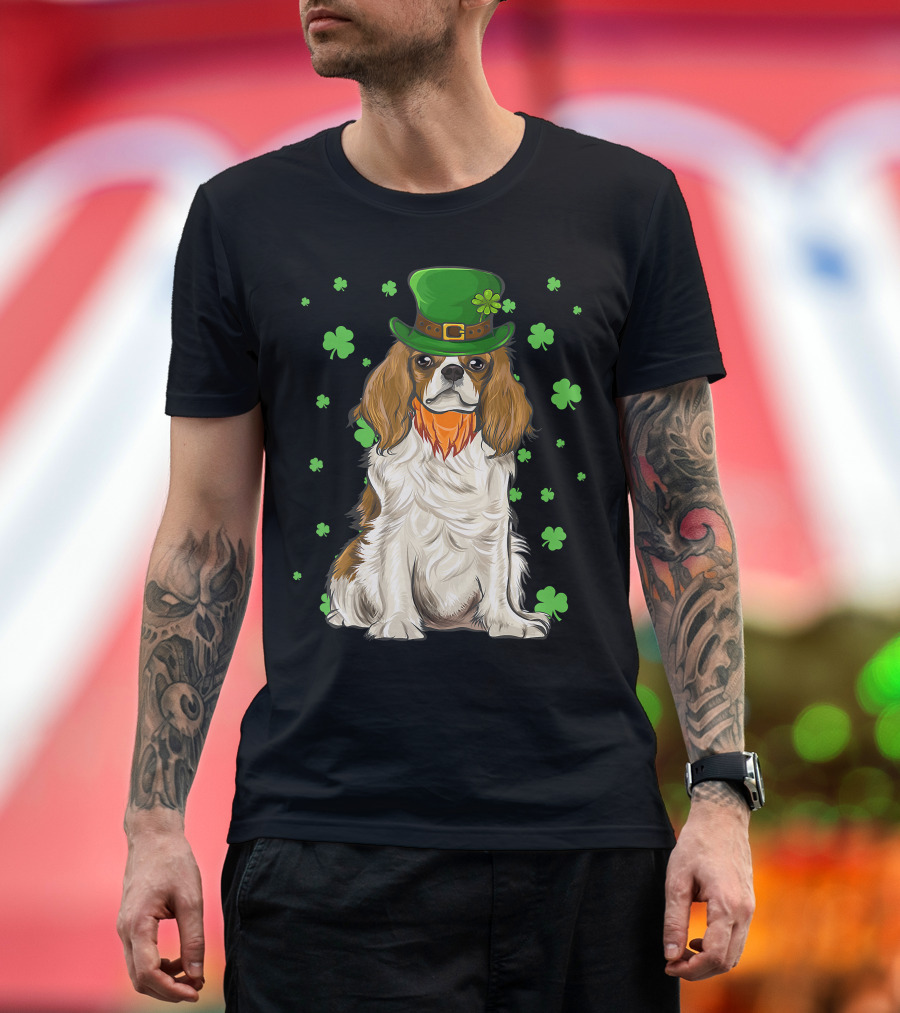 St Patricks Day Cavalier King Charles Spaniel Green Hat Clover T-Shirt